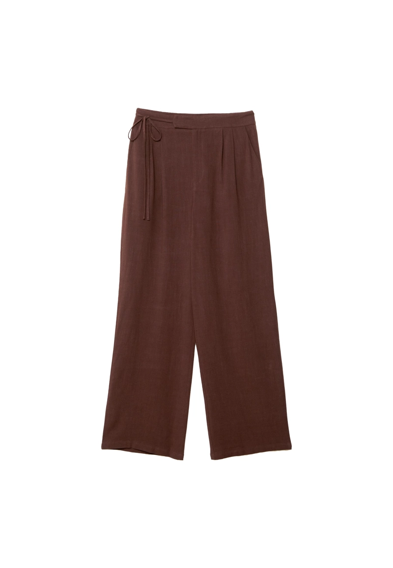 Струящиеся брюки из смесового льна с завязками