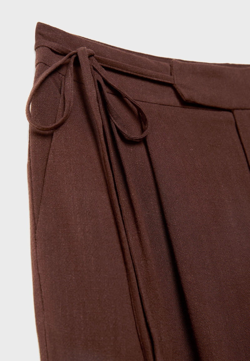 Струящиеся брюки из смесового льна с завязками