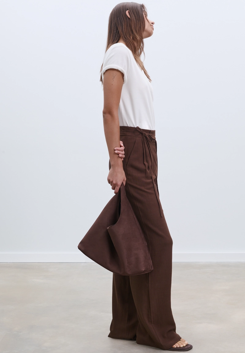 Струящиеся брюки из смесового льна с завязками