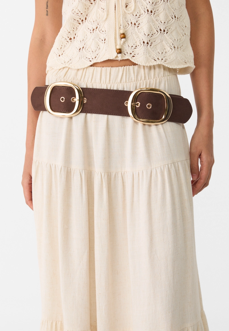 Широкий ремень с двумя пряжками