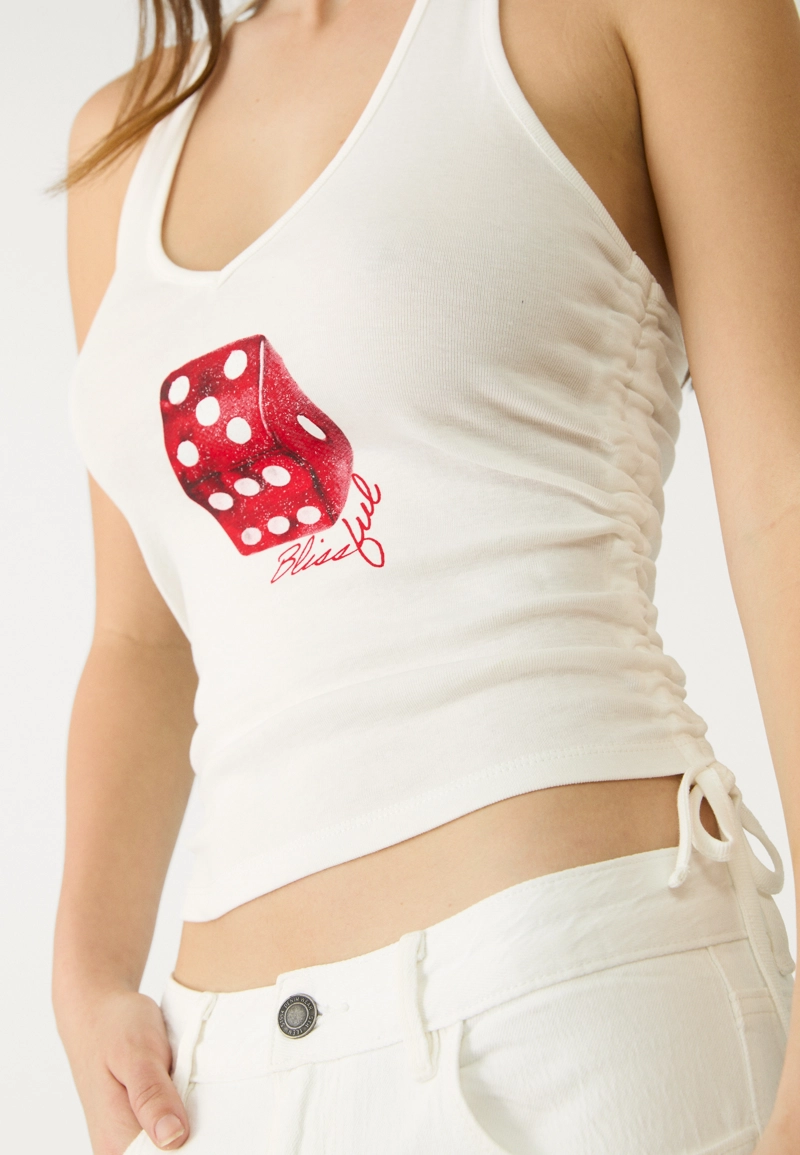 Топ с горловиной халтер и принтом “Игральная кость”