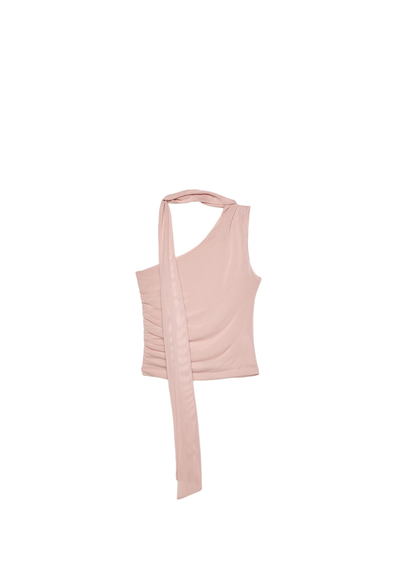 Топ из полупрозрачной ткани асимметричного кроя с шарфом