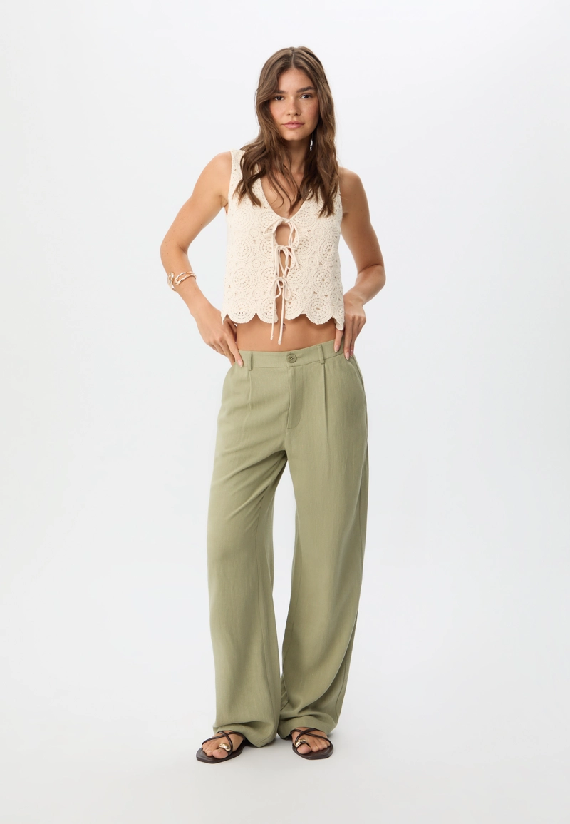 Брюки прямого кроя из смесового льна