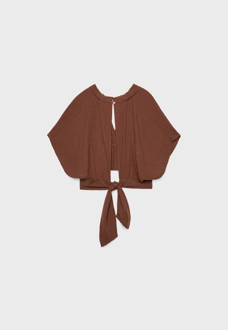 Укороченная блуза из хлопка с рукавами кимоно