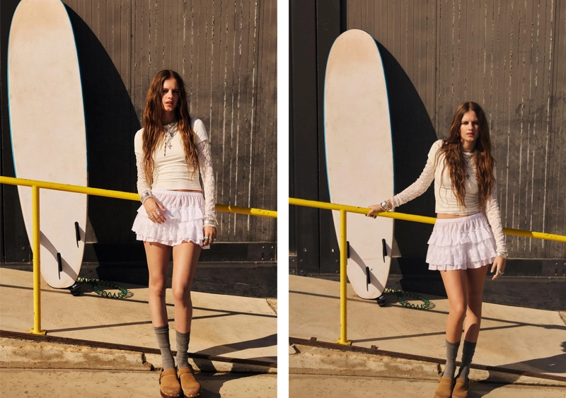 Юбка-шорты с воланами и контрастным кружевом