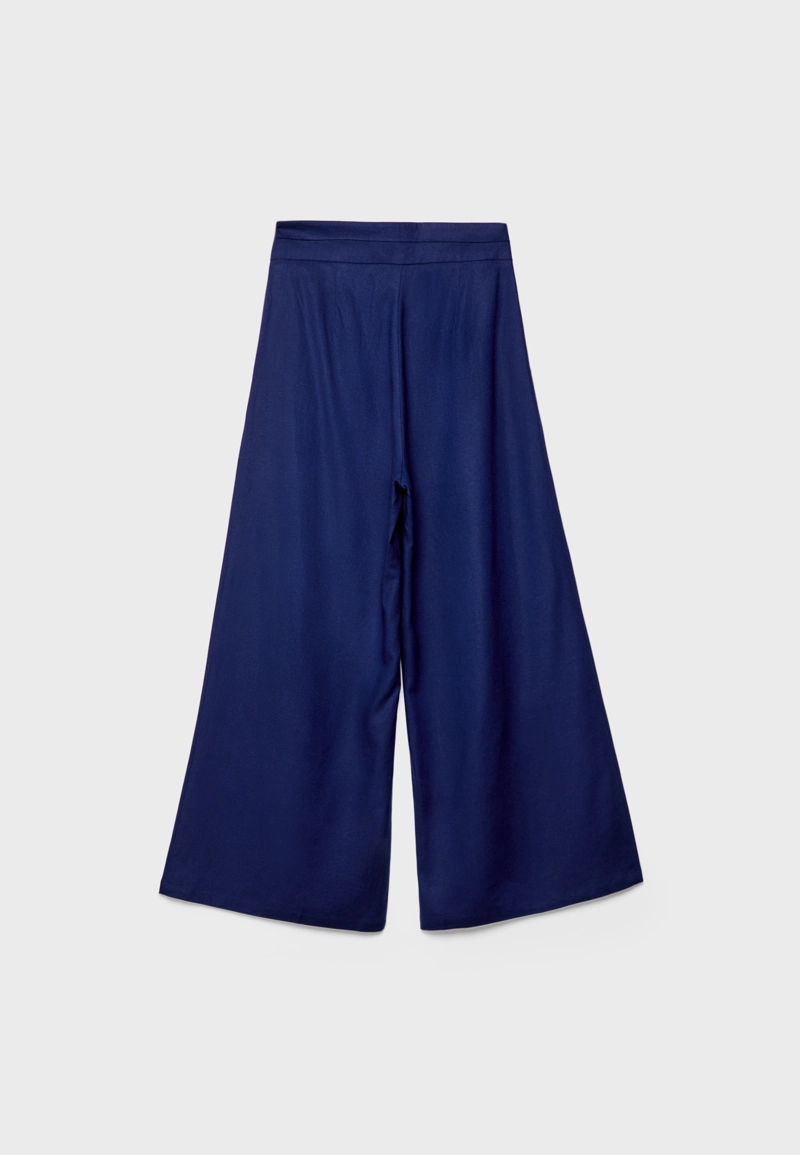 Брюки свободного кроя из смесового льна с защипами