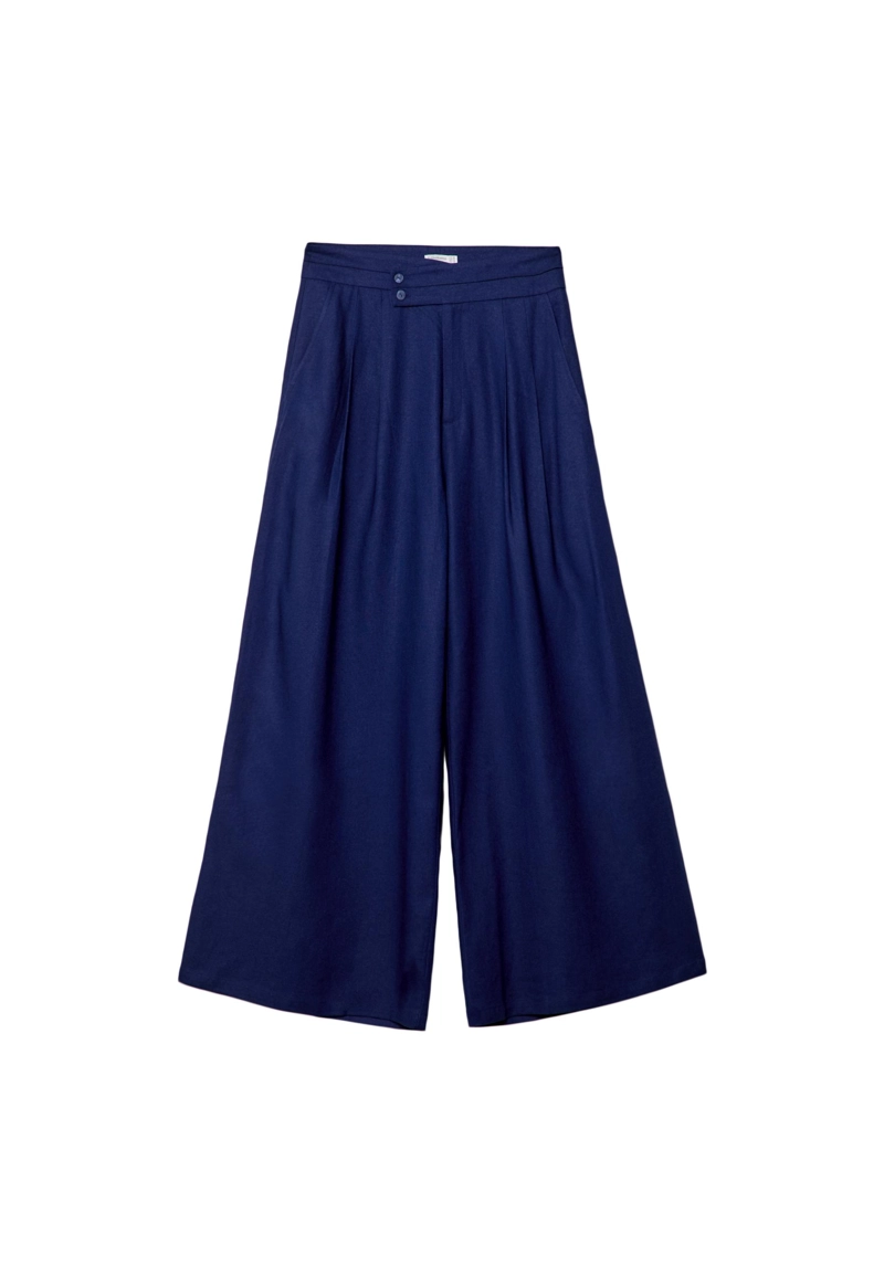 Брюки свободного кроя из смесового льна с защипами