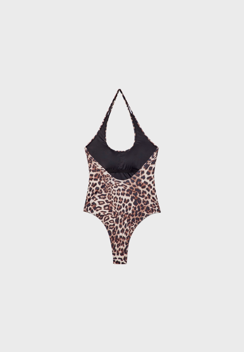 Купальник с леопардовым принтом и горловиной халтер