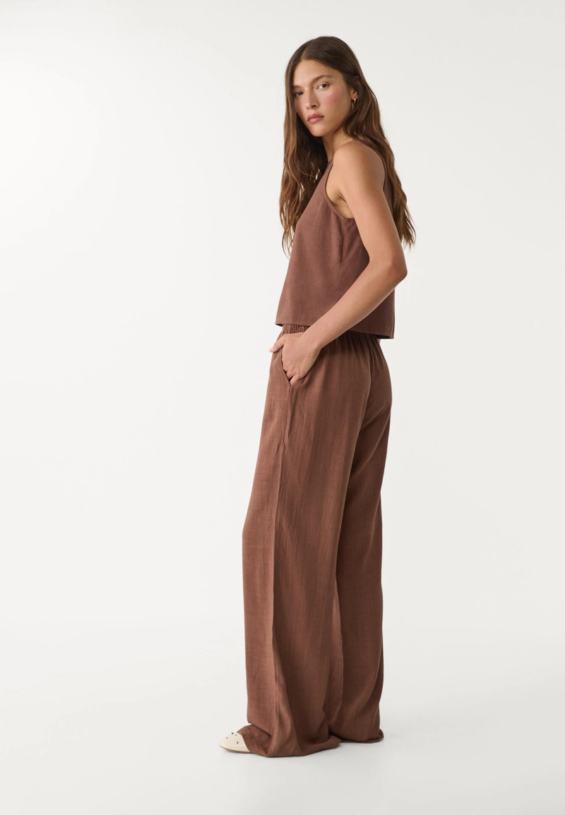 Брюки свободного кроя из смесового льна