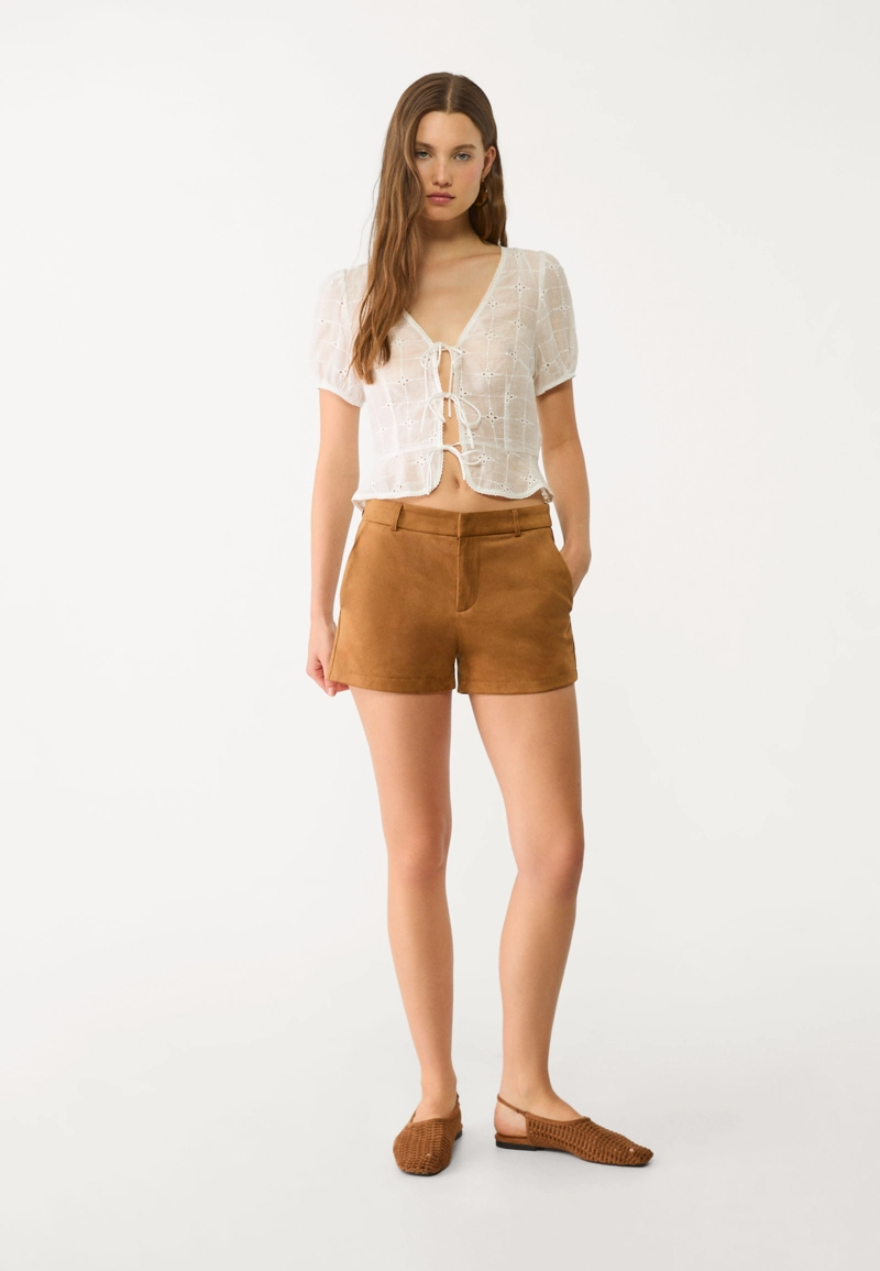 Юбка-шорты мини из искусственной замши