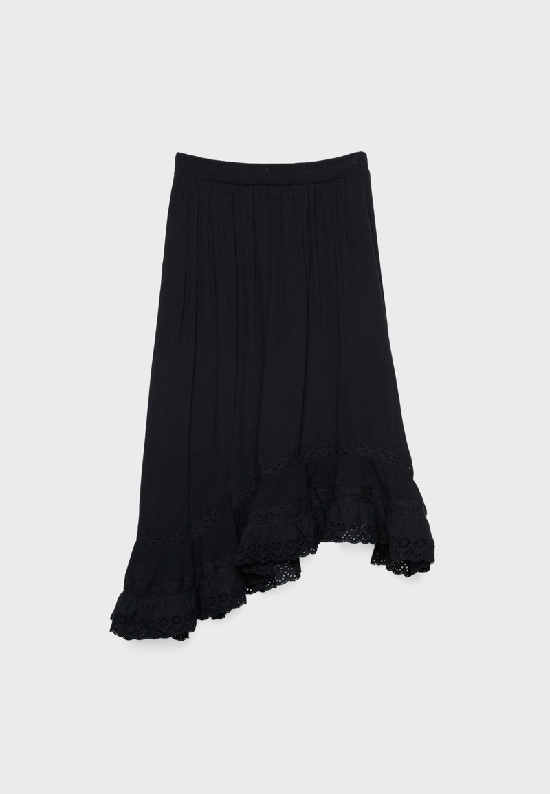 Юбка миди асимметричного кроя с воланами