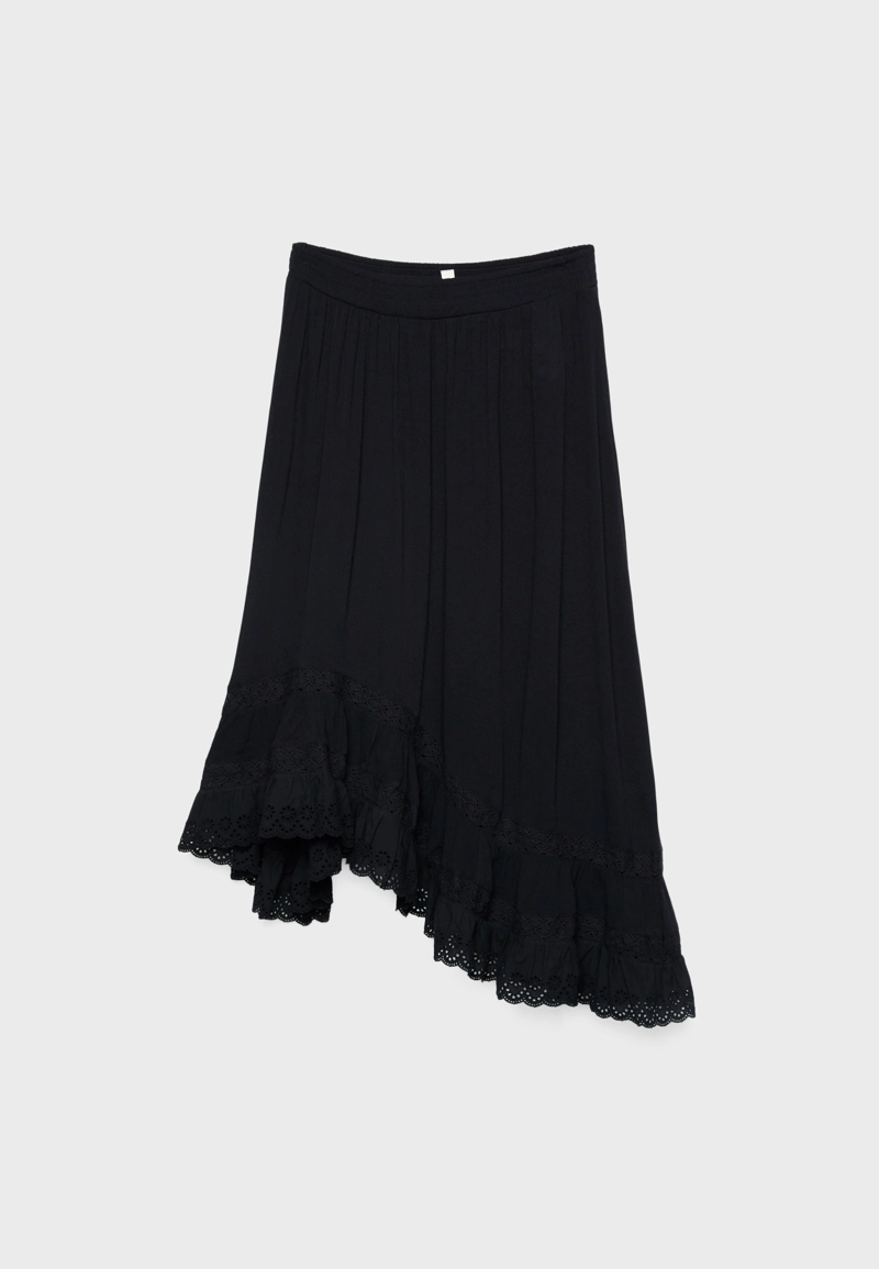 Юбка миди асимметричного кроя с воланами