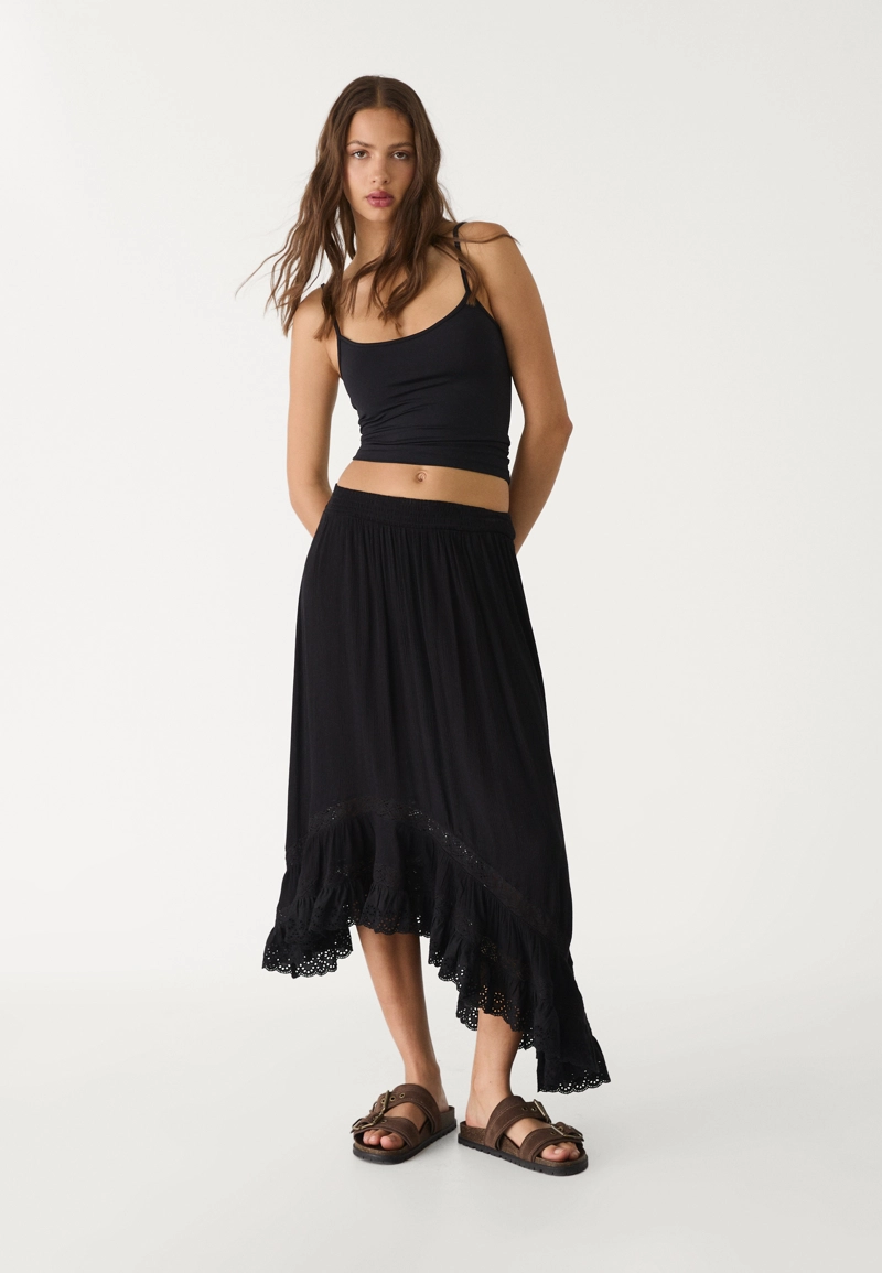 Юбка миди асимметричного кроя с воланами