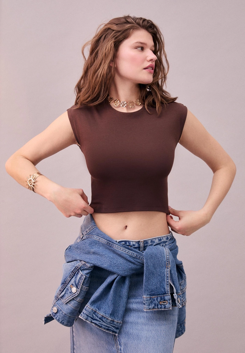 Укороченная базовая футболка в полоску