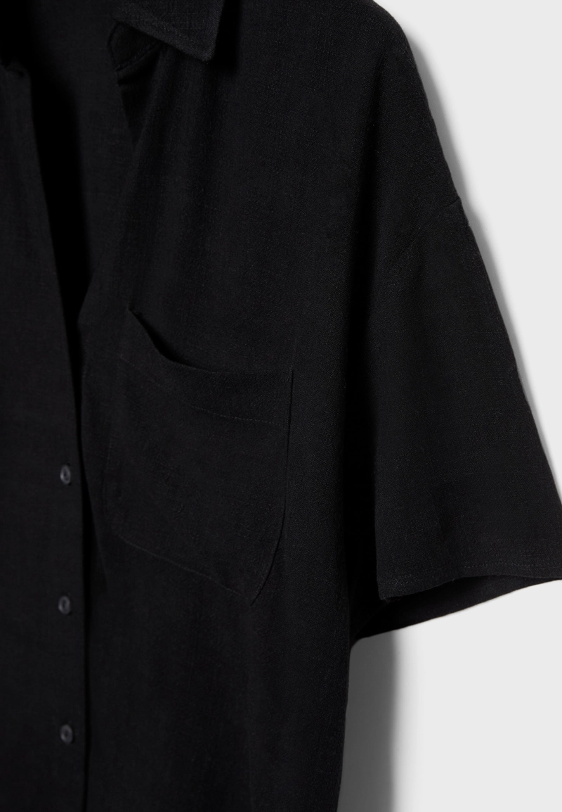 Рубашка из смесового льна с короткими рукавами