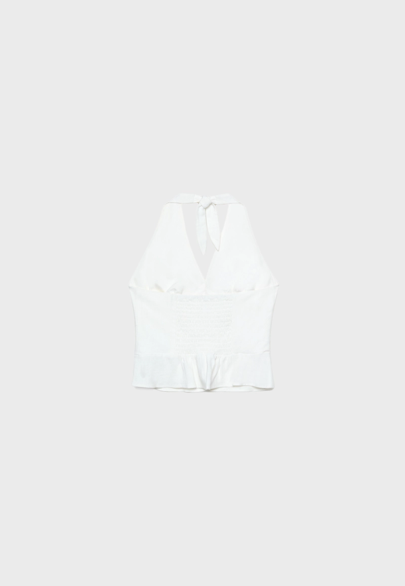 Топ из смесового льна с горловиной халтер и пуговицами