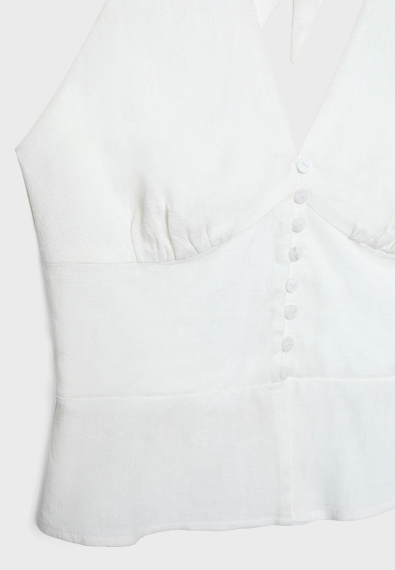 Топ из смесового льна с горловиной халтер и пуговицами