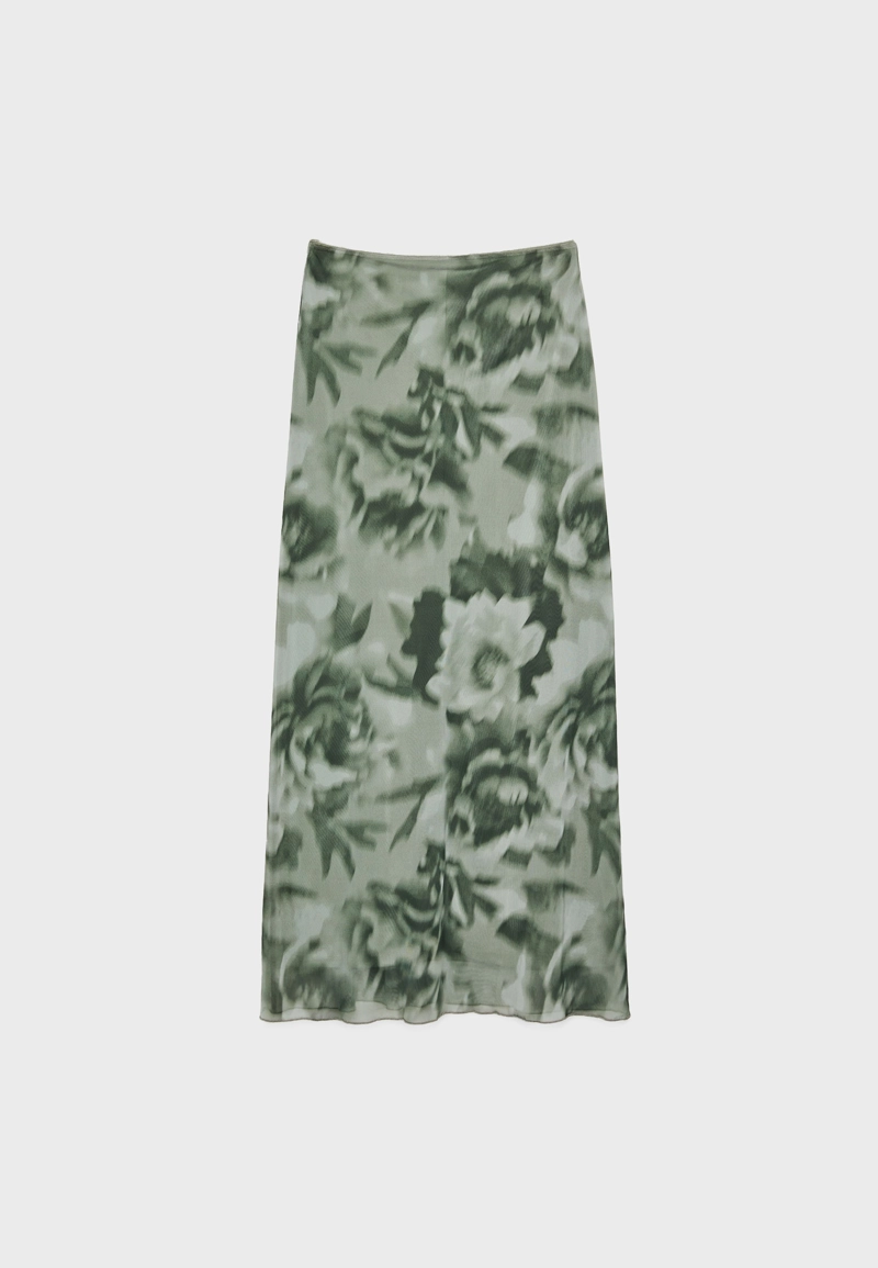 Юбка миди из полупрозрачной ткани с принтом