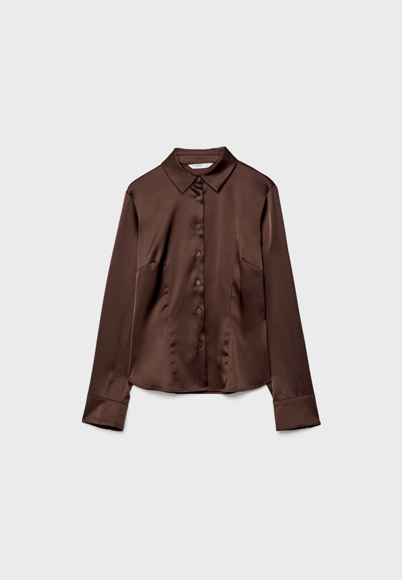 Блузка из атласа приталенная l02002554