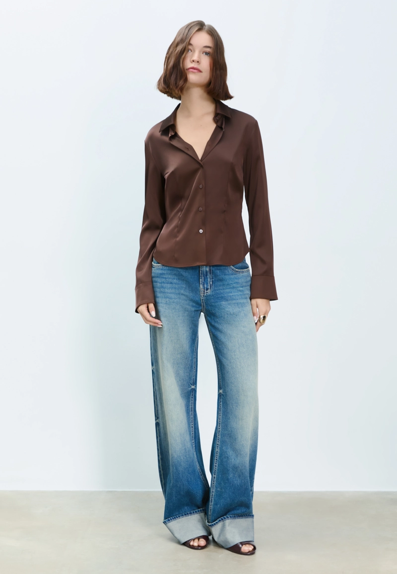 Блузка из атласа приталенная l02002554