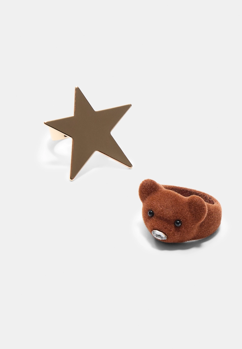 Набор из 2 колец с медведем и звездой