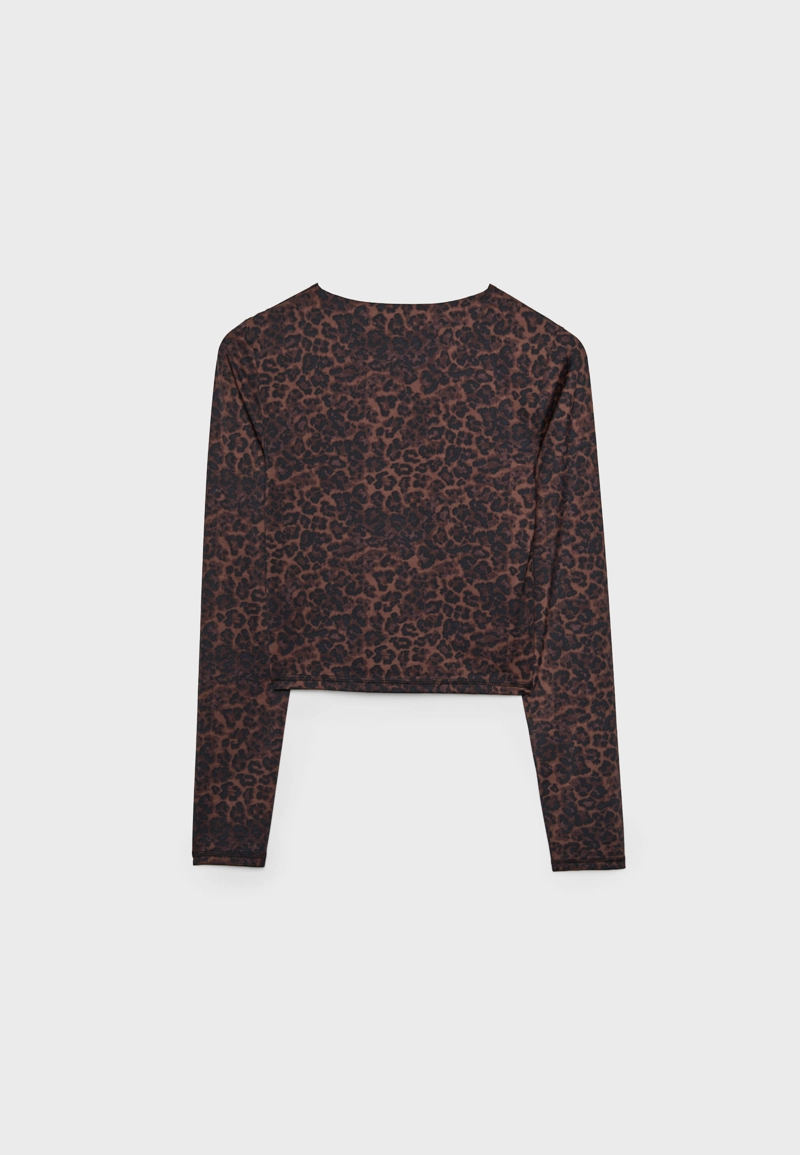 Лонгслив из полиамида с леопардовым принтом
