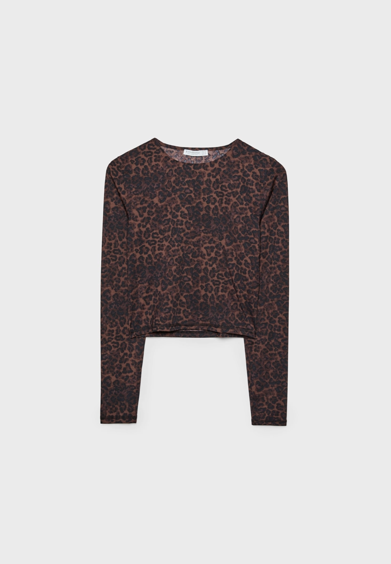 Лонгслив из полиамида с леопардовым принтом