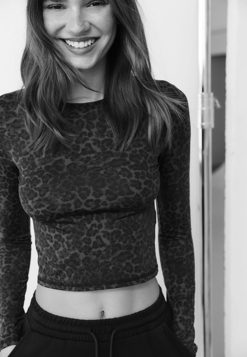 Лонгслив из полиамида с леопардовым принтом