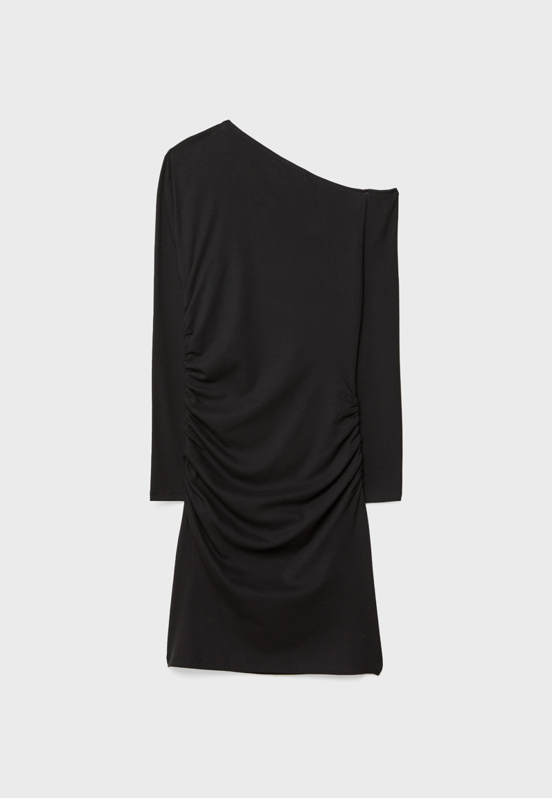 Короткое асимметричное платье с люверсами