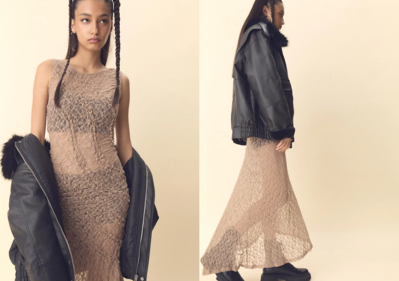 Длинное асимметричное кружевное платье