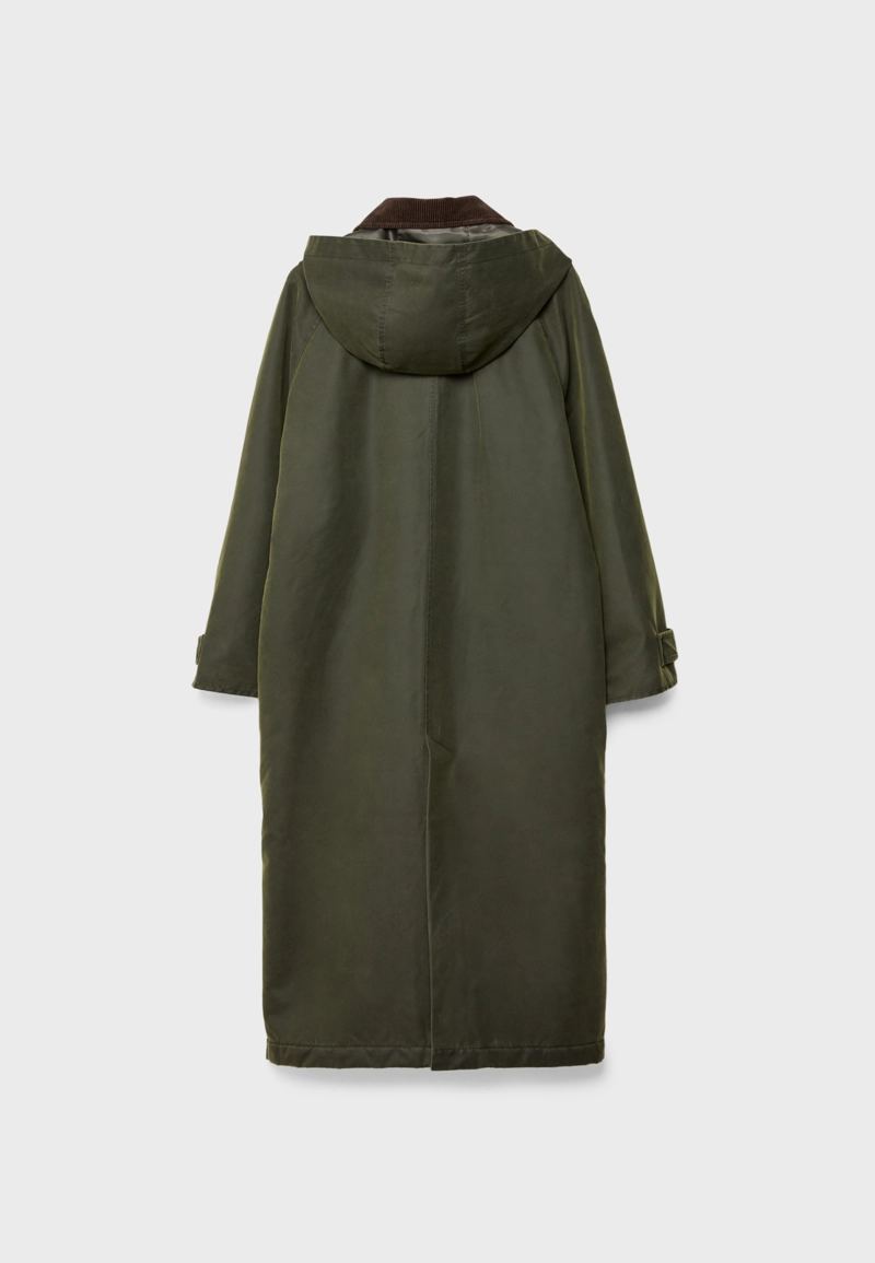Длинная парка с вощеным покрытием и съемным капюшоном