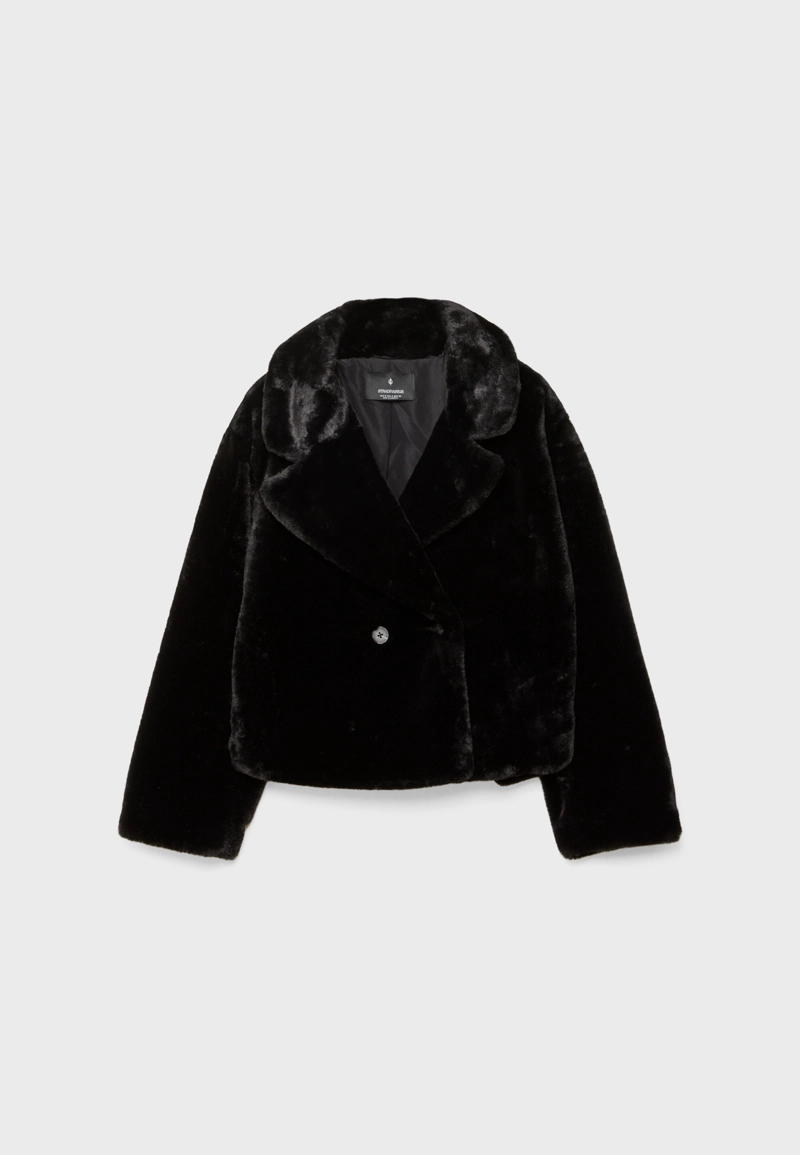 Двубортная куртка из искусственного меха