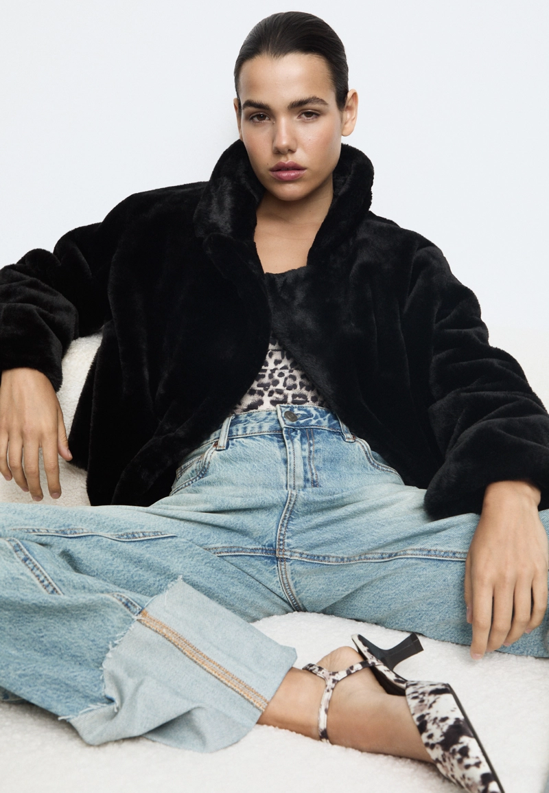 Двубортная куртка из искусственного меха