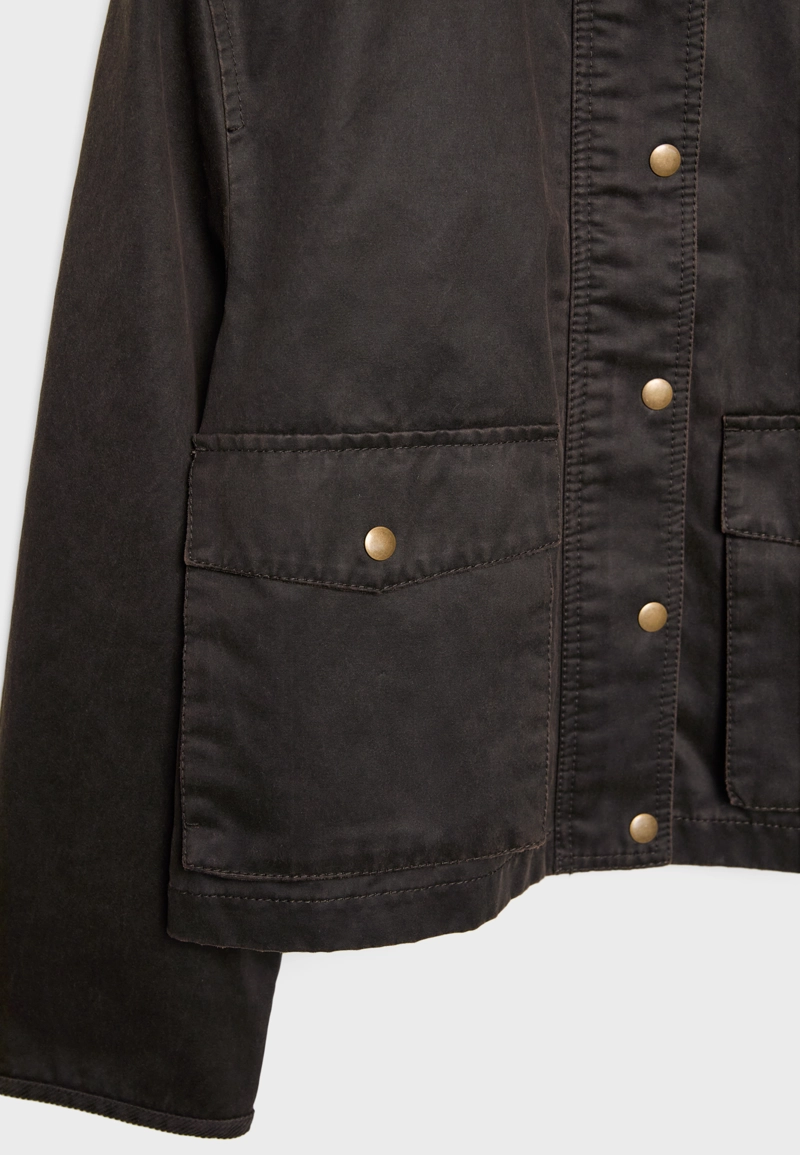 Короткая комбинированная парка с вощеным покрытием