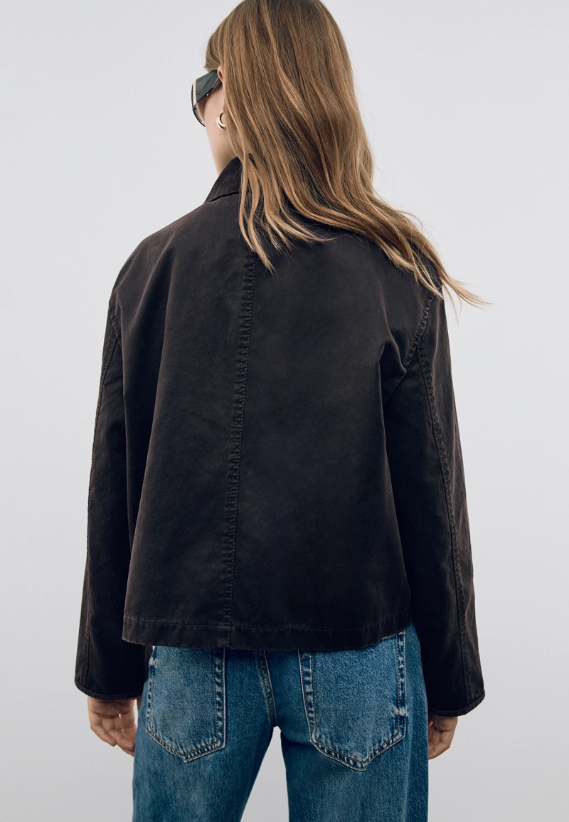 Короткая комбинированная парка с вощеным покрытием