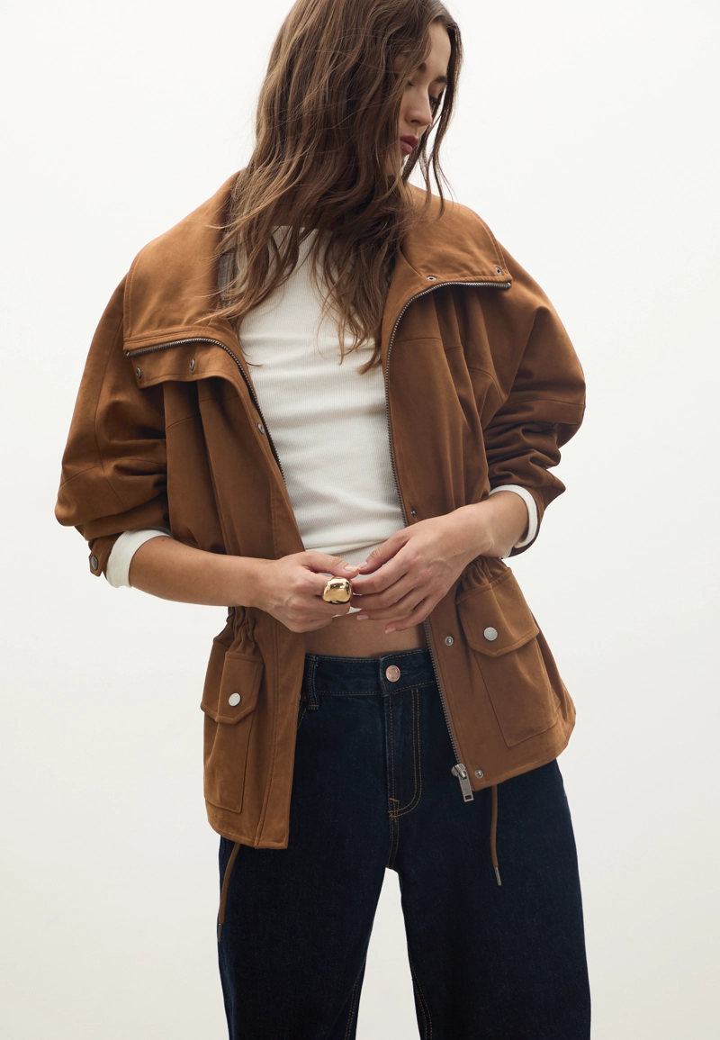 Парка средней длины из искусственной кожи