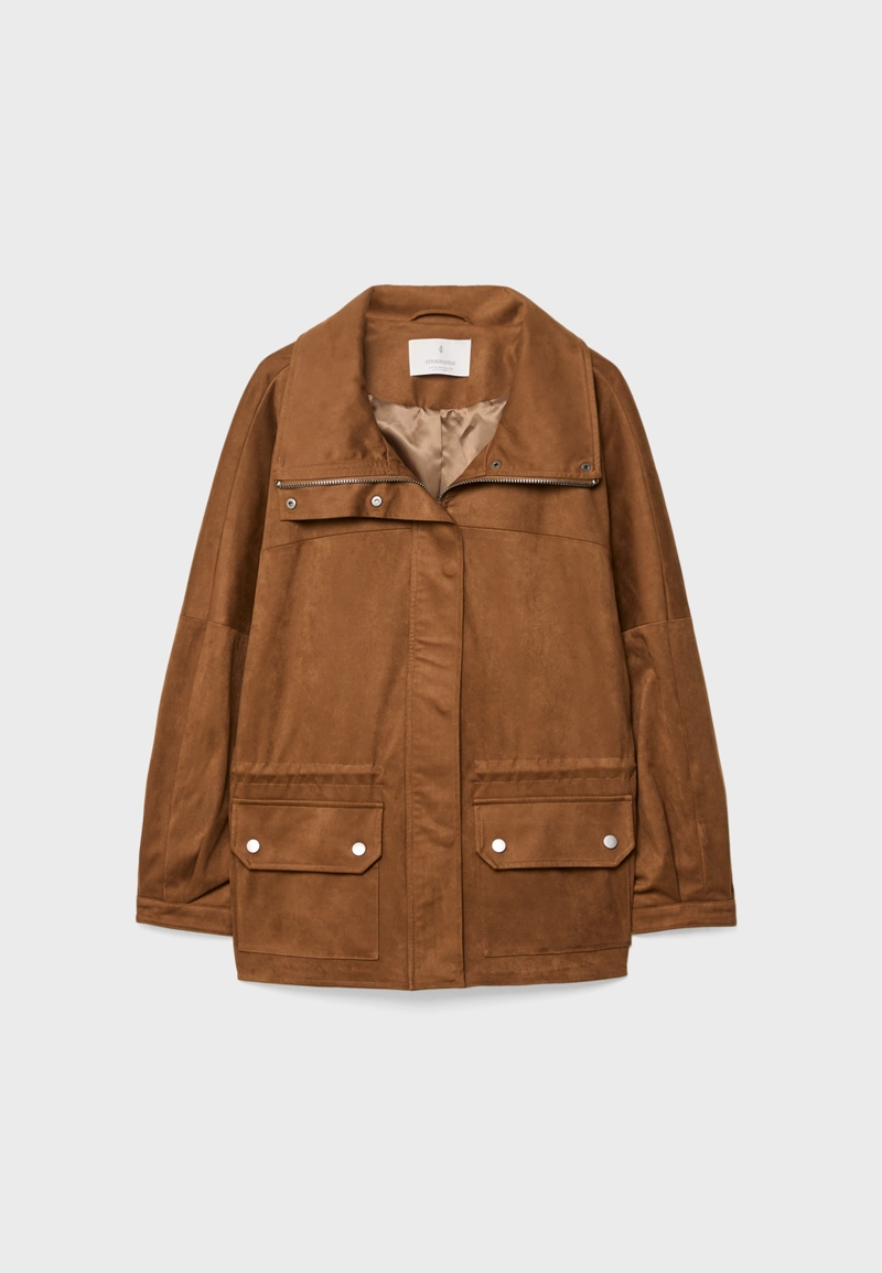 Парка средней длины из искусственной кожи