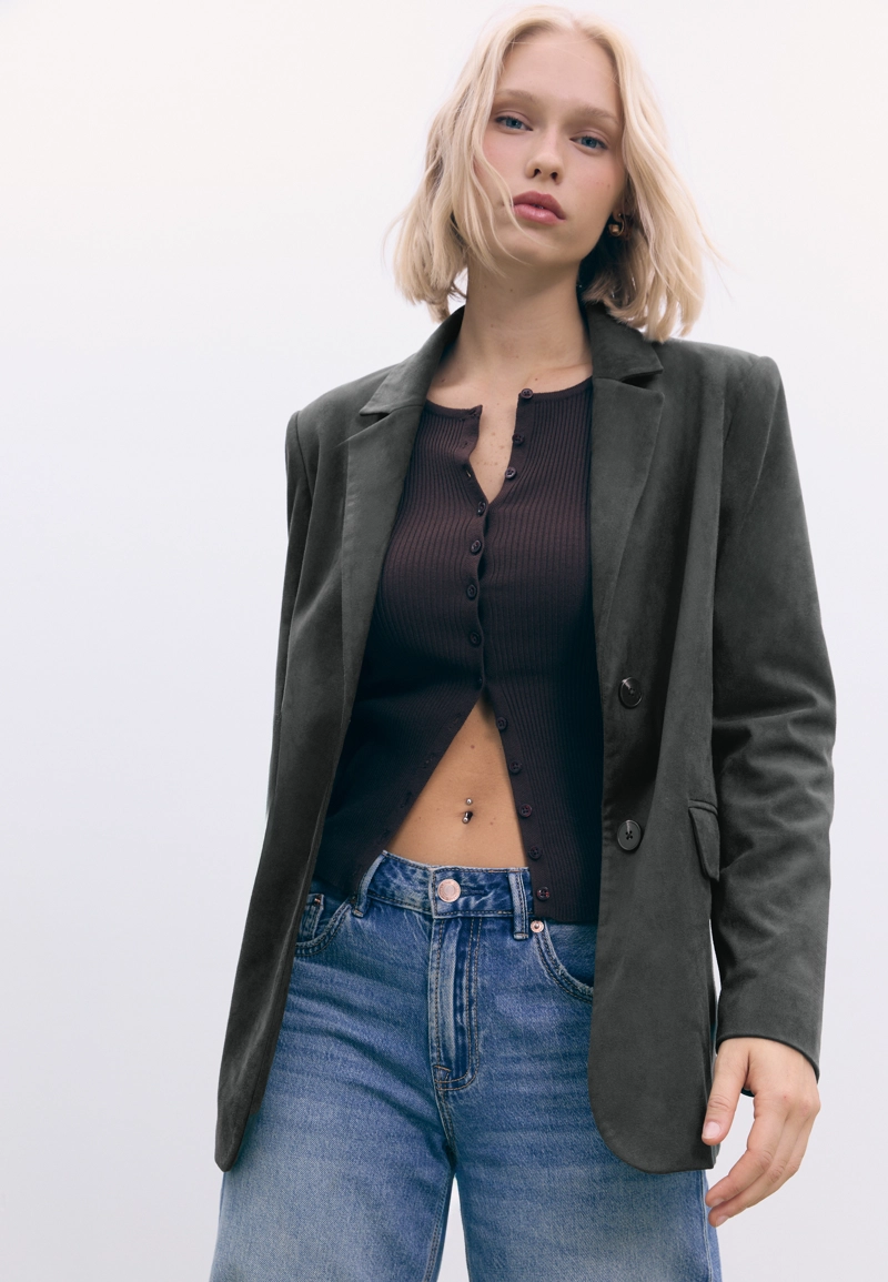 Пиджак из искусственной замши стандартной длины