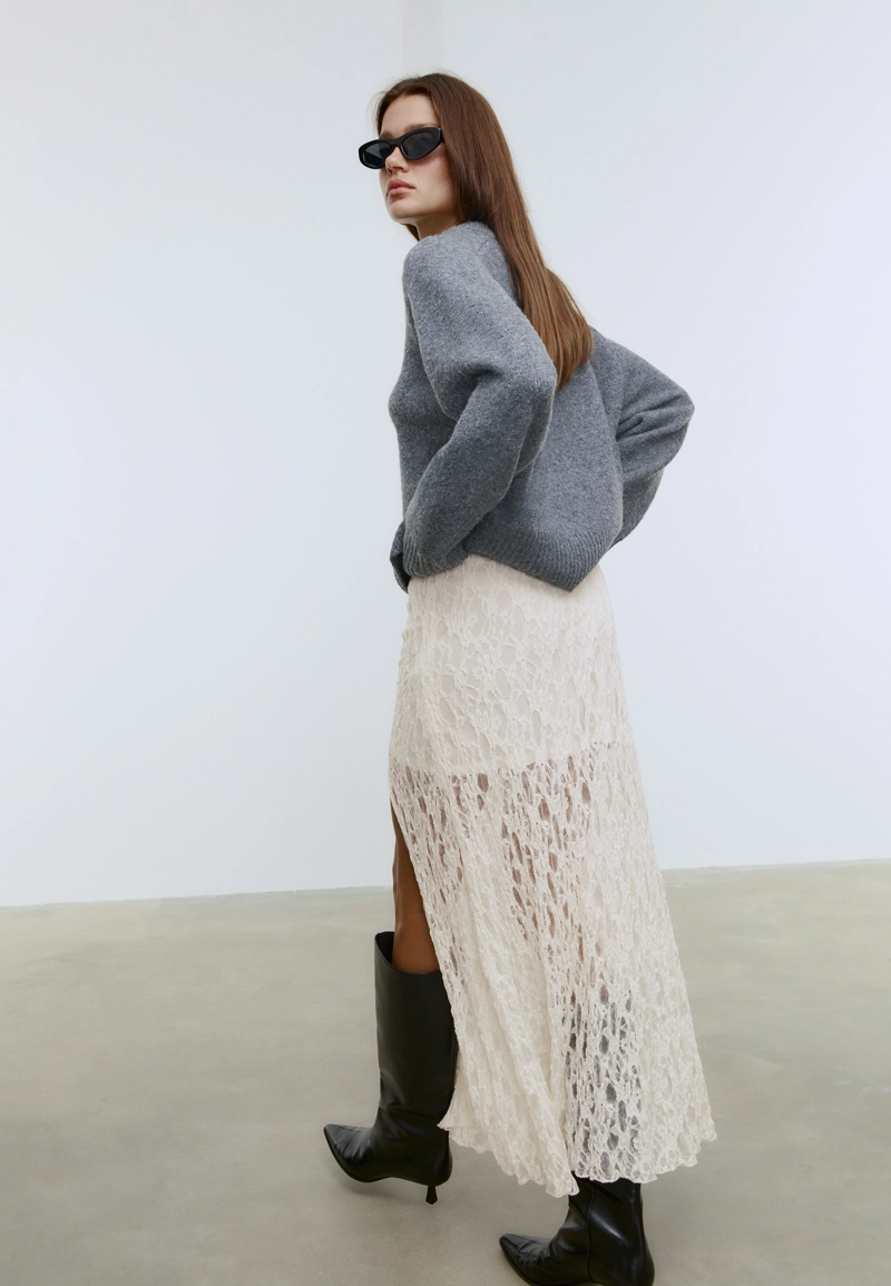 Кружевная юбка-миди со сборками