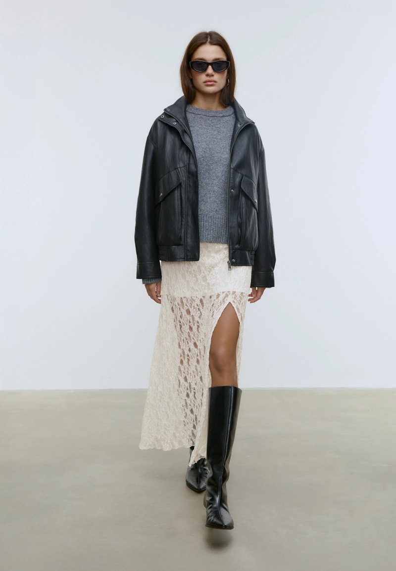 Кружевная юбка-миди со сборками