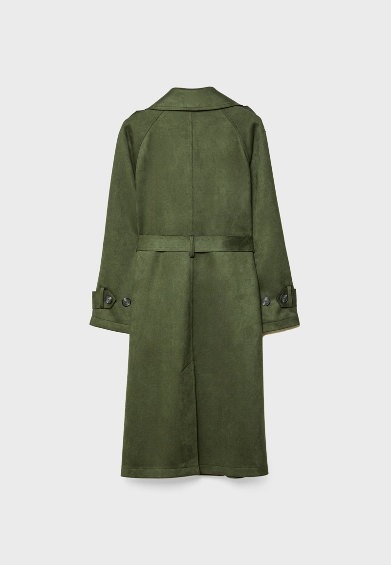 Длинный тренч из искусственной замши