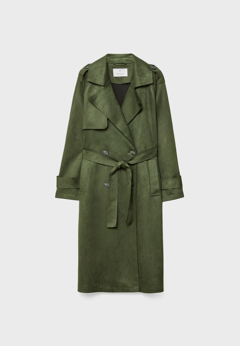 Длинный тренч из искусственной замши