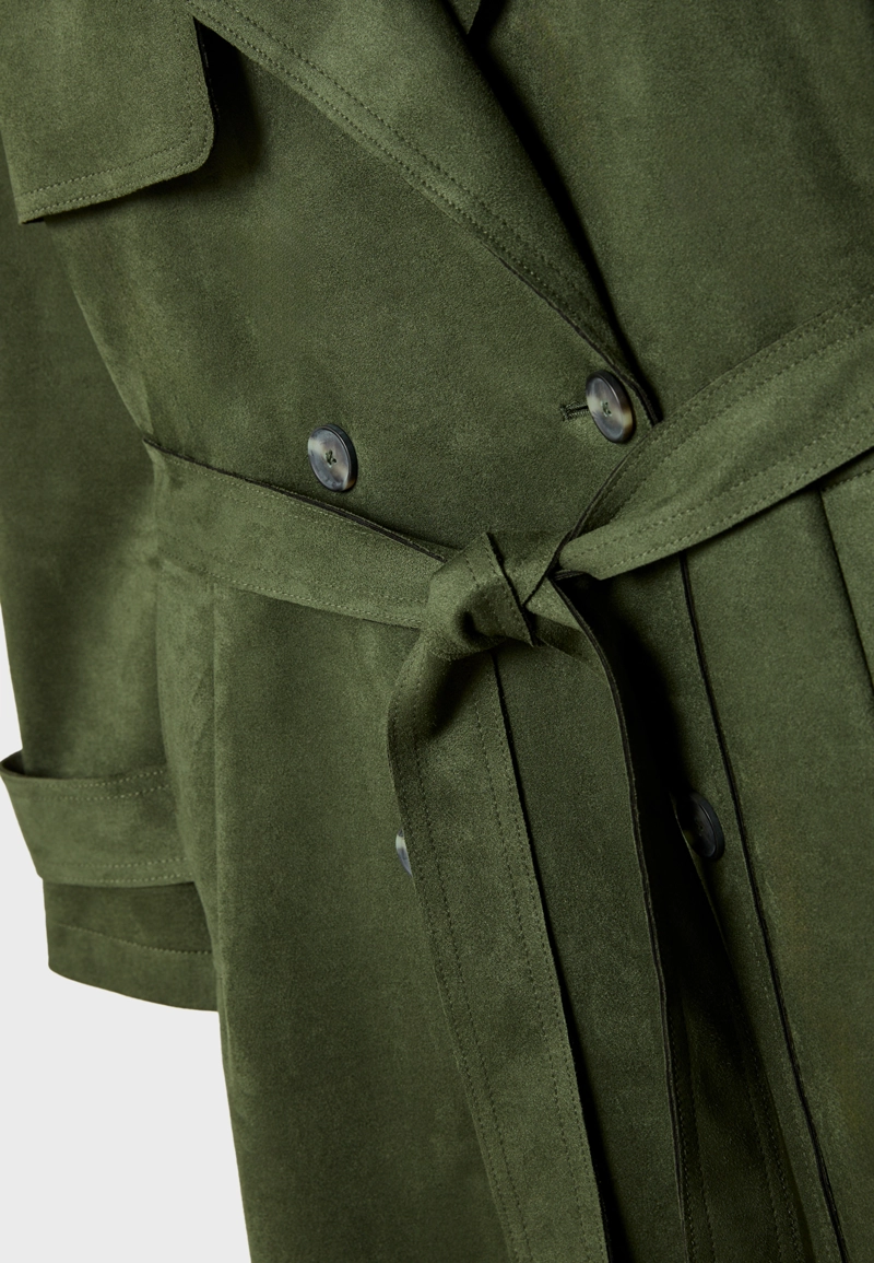 Длинный тренч из искусственной замши