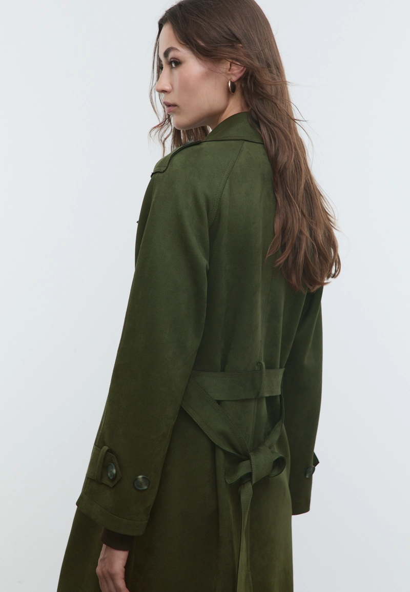 Длинный тренч из искусственной замши