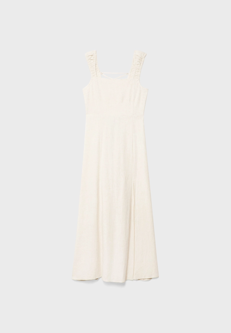 Струящееся платье миди с перекрестной спинкой и льном