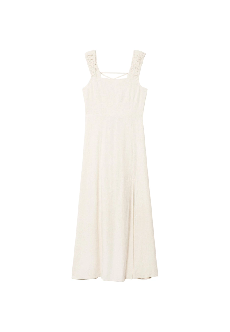 Струящееся платье миди с перекрестной спинкой и льном