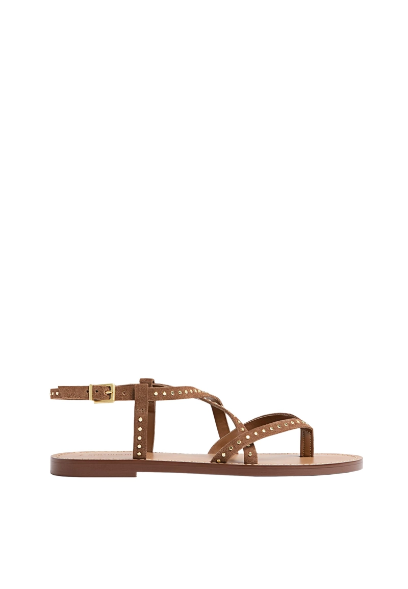 Кожаные плоские сандалии с заклепками