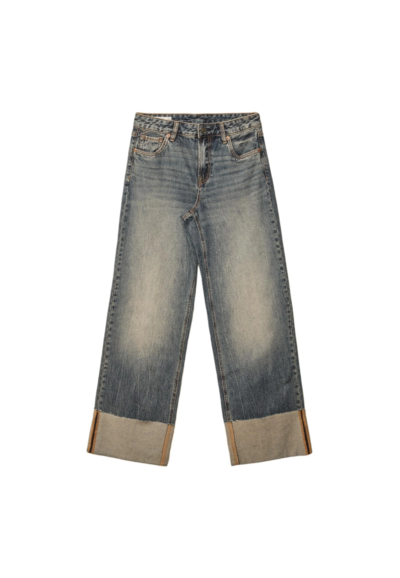 Прямые джинсы D65 с отворотом