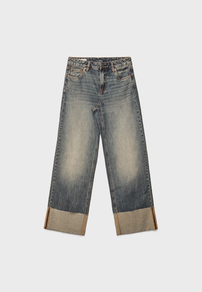 Прямые джинсы D65 с отворотом