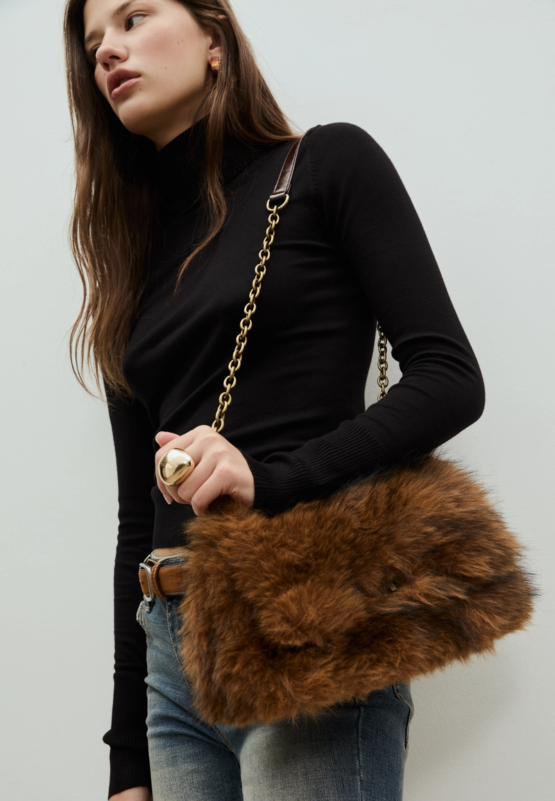 Прямоугольная мини-сумка через плечо из искусственного меха